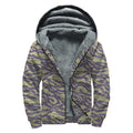 Military Tiger Stripe Camouflage Print Sherpa Lined Zip Up Hoodie