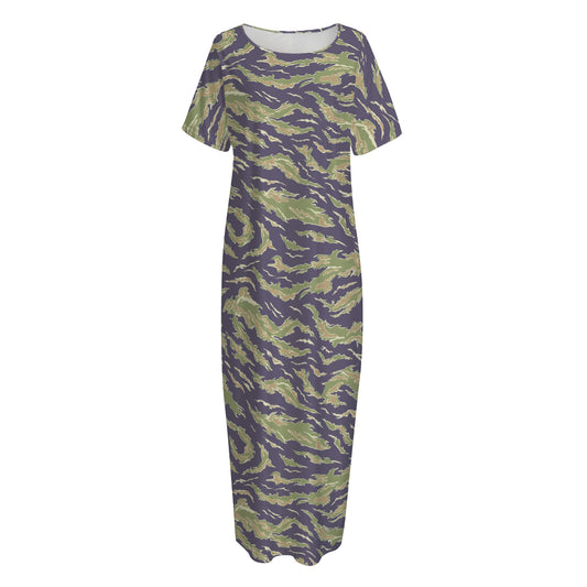 Military Tiger Stripe Camouflage Print Short Sleeve Long Nightdress