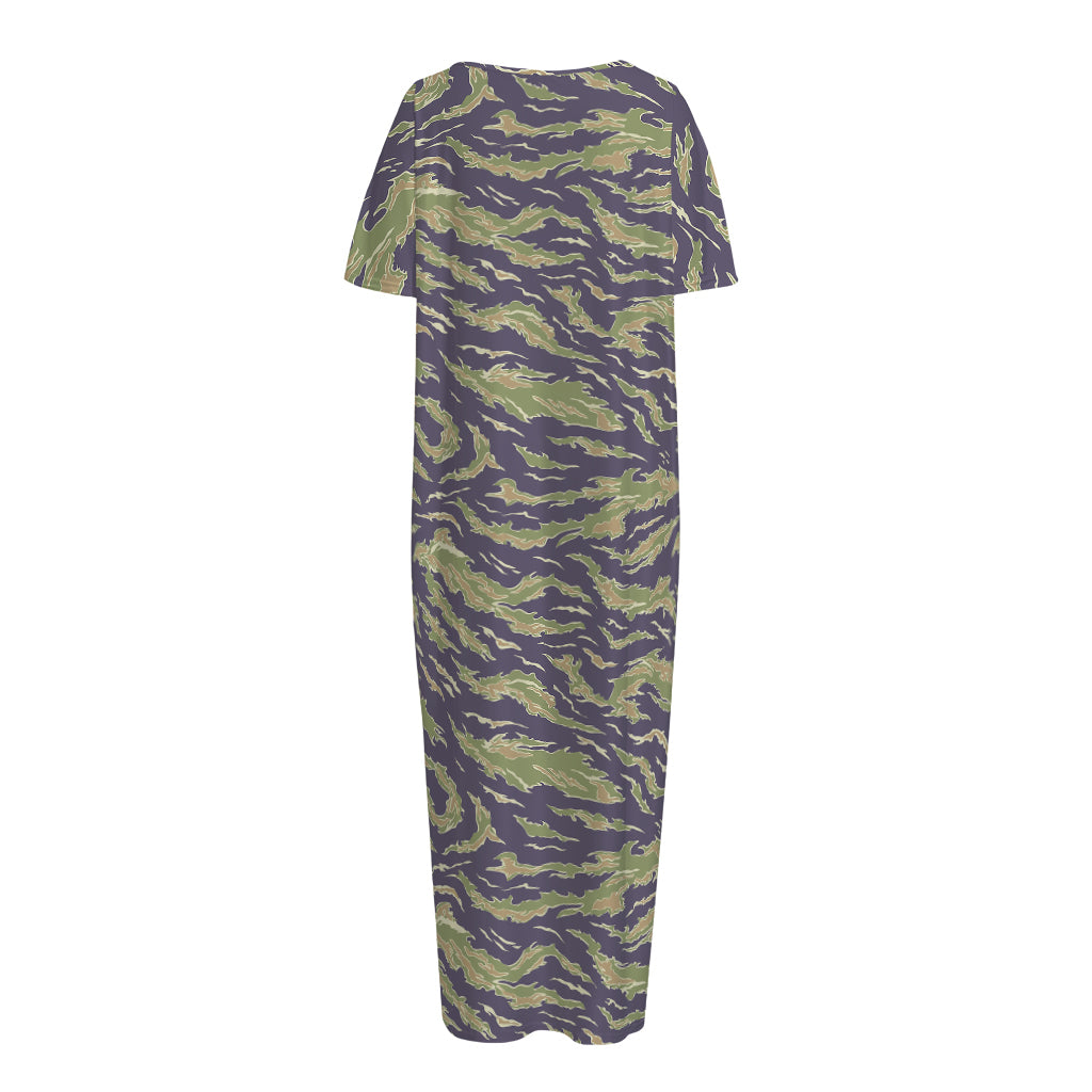 Military Tiger Stripe Camouflage Print Short Sleeve Long Nightdress