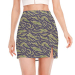 Military Tiger Stripe Camouflage Print Side Slit Mini Skirt