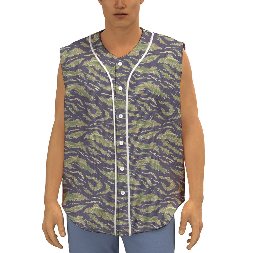 Military Tiger Stripe Camouflage Print Sleeveless Baseball Jersey