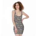 Military Tiger Stripe Camouflage Print Sleeveless Bodycon Dress