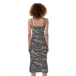 Military Tiger Stripe Camouflage Print Slim Fit Midi Cami Dress