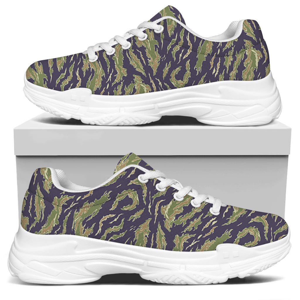 Military Tiger Stripe Camouflage Print White Chunky Shoes