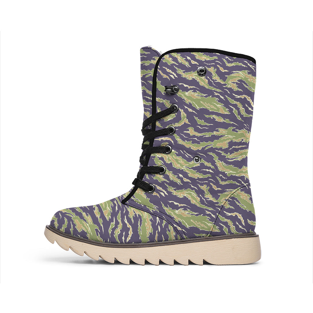 Military Tiger Stripe Camouflage Print Winter Boots