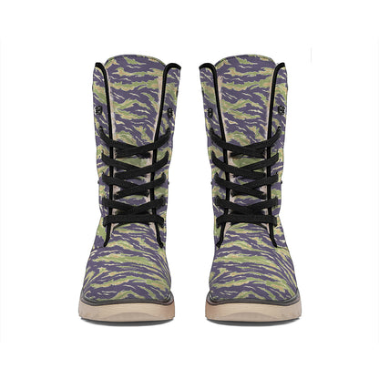 Military Tiger Stripe Camouflage Print Winter Boots