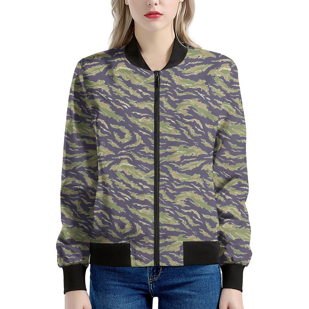 Military Tiger Stripe Camouflage Print Women's Bomber Jacket