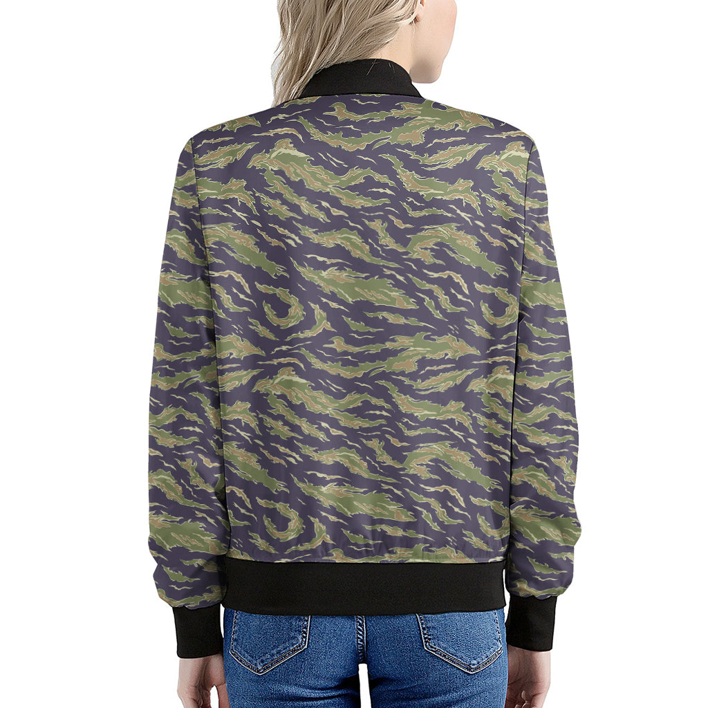 Military Tiger Stripe Camouflage Print Women's Bomber Jacket