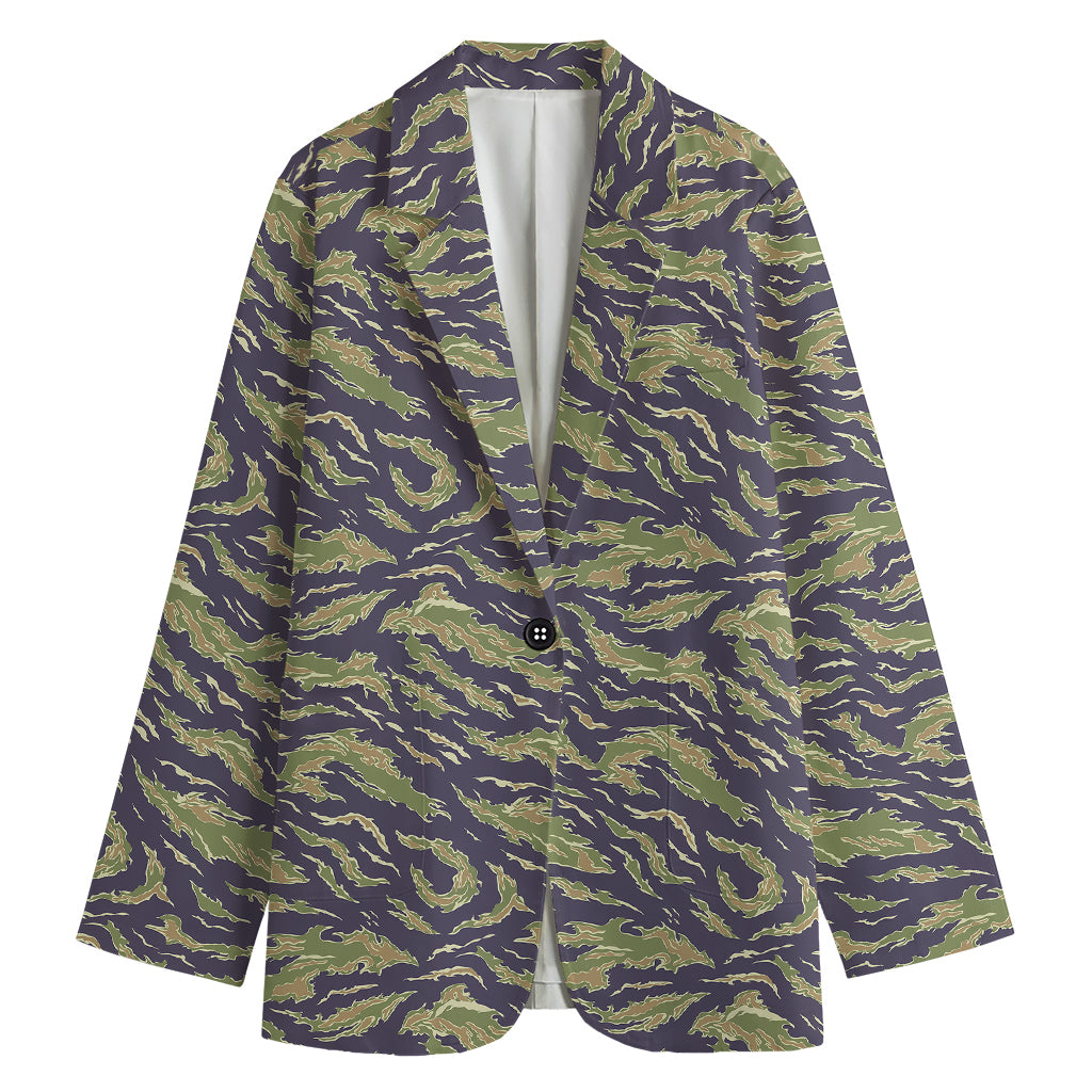 Military Tiger Stripe Camouflage Print Women's Cotton Blazer