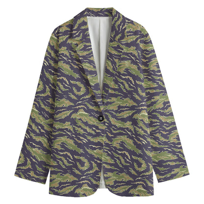 Military Tiger Stripe Camouflage Print Women's Cotton Blazer