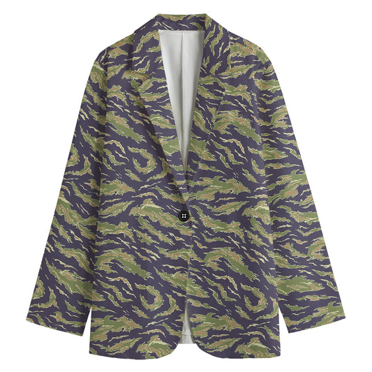 Military Tiger Stripe Camouflage Print Women's Cotton Blazer