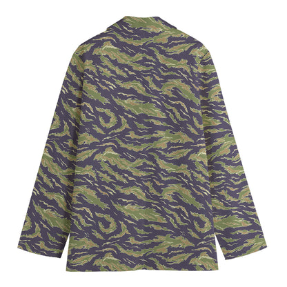Military Tiger Stripe Camouflage Print Women's Cotton Blazer