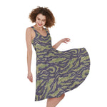 Military Tiger Stripe Camouflage Print Women's Sleeveless Dress