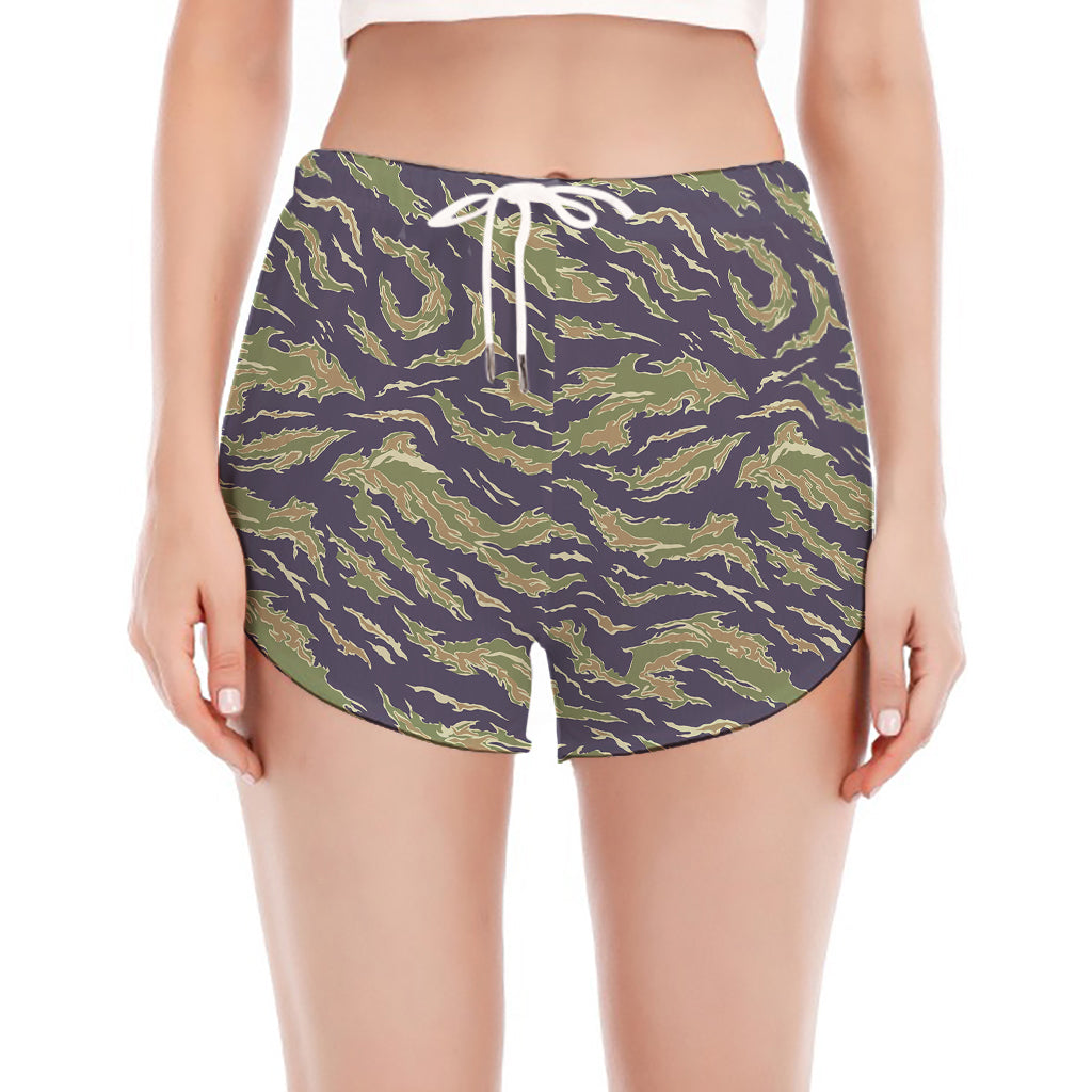 Military Tiger Stripe Camouflage Print Women's Split Running Shorts