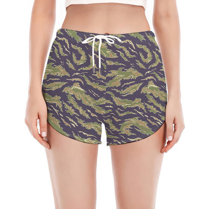Military Tiger Stripe Camouflage Print Women's Split Running Shorts