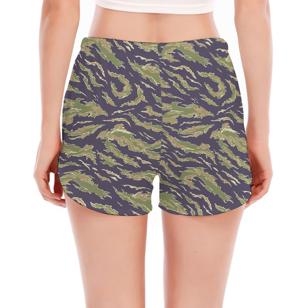 Military Tiger Stripe Camouflage Print Women's Split Running Shorts