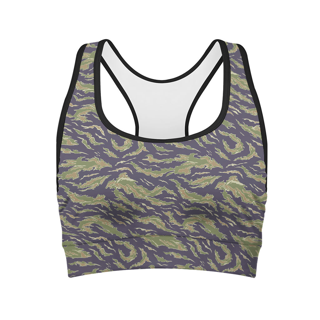 Military Tiger Stripe Camouflage Print Women's Sports Bra