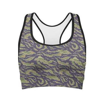 Military Tiger Stripe Camouflage Print Women's Sports Bra