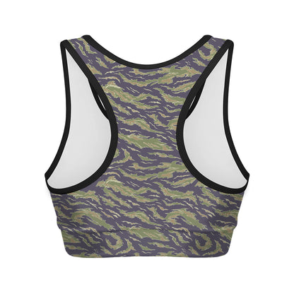 Military Tiger Stripe Camouflage Print Women's Sports Bra