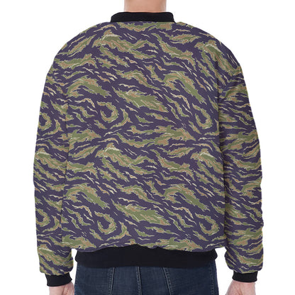 Military Tiger Stripe Camouflage Print Zip Sleeve Bomber Jacket