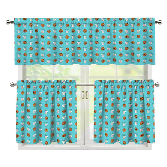 Milk And Cookies Pattern Print 3 Piece Kitchen Curtains
