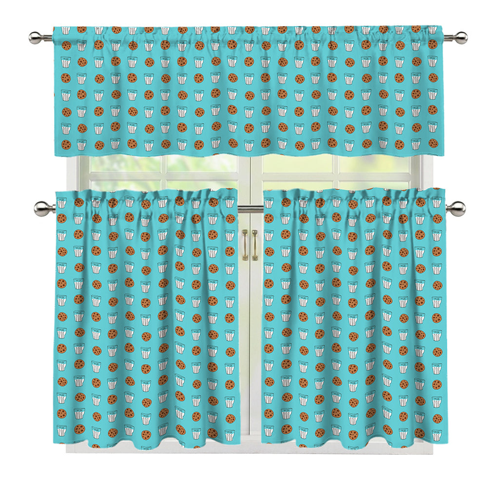 Milk And Cookies Pattern Print 3 Piece Kitchen Curtains