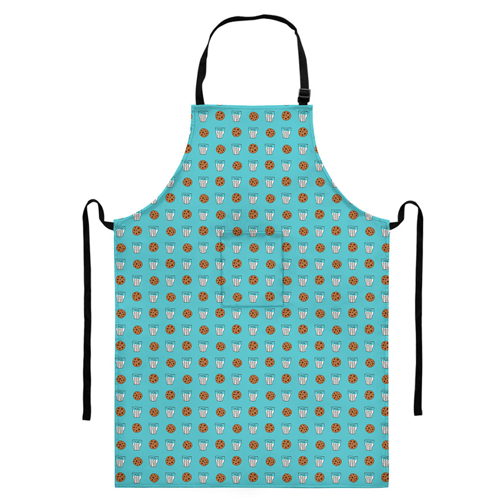 Milk And Cookies Pattern Print Bib Apron With Pocket