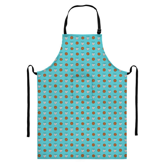 Milk And Cookies Pattern Print Bib Apron With Pocket