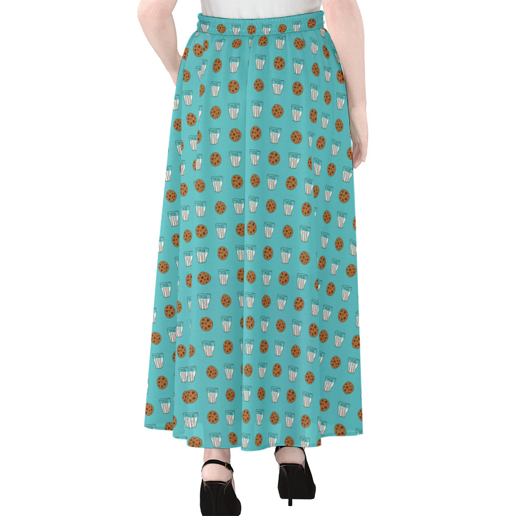 Milk And Cookies Pattern Print Chiffon Maxi Skirt