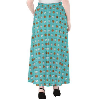 Milk And Cookies Pattern Print Chiffon Maxi Skirt