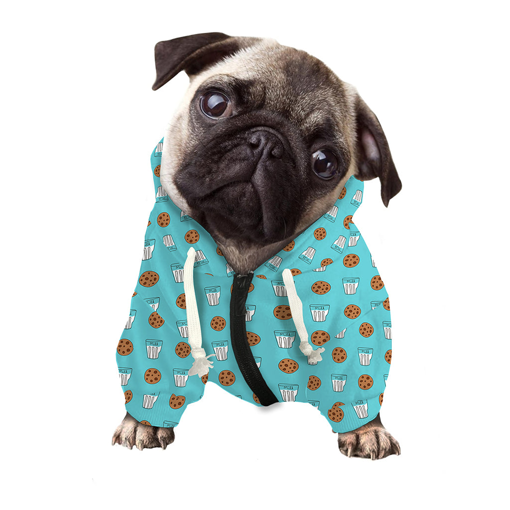 Milk And Cookies Pattern Print Dog Zip Up Hoodie