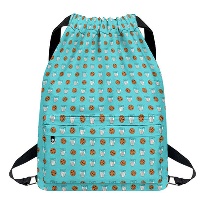 Milk And Cookies Pattern Print Drawstring Backpack