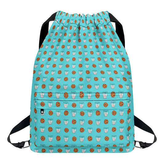 Milk And Cookies Pattern Print Drawstring Backpack