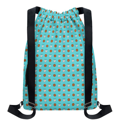 Milk And Cookies Pattern Print Drawstring Backpack
