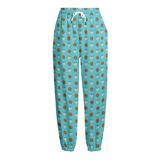 Milk And Cookies Pattern Print Fleece Lined Knit Pants