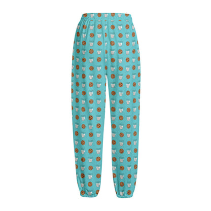 Milk And Cookies Pattern Print Fleece Lined Knit Pants