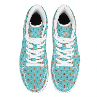 Milk And Cookies Pattern Print High Top Leather Sneakers
