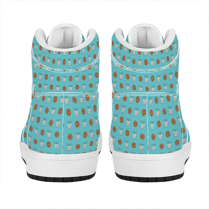 Milk And Cookies Pattern Print High Top Leather Sneakers