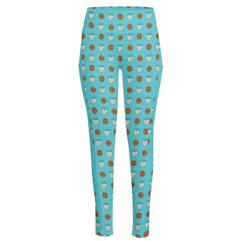 Milk And Cookies Pattern Print High-Waisted Pocket Leggings