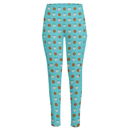 Milk And Cookies Pattern Print High-Waisted Pocket Leggings