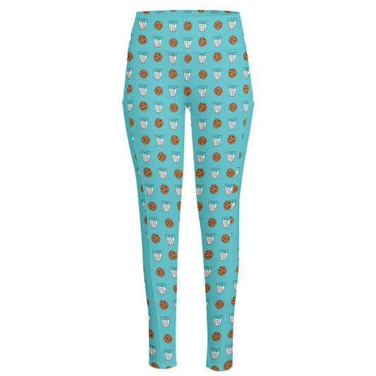 Milk And Cookies Pattern Print High-Waisted Pocket Leggings