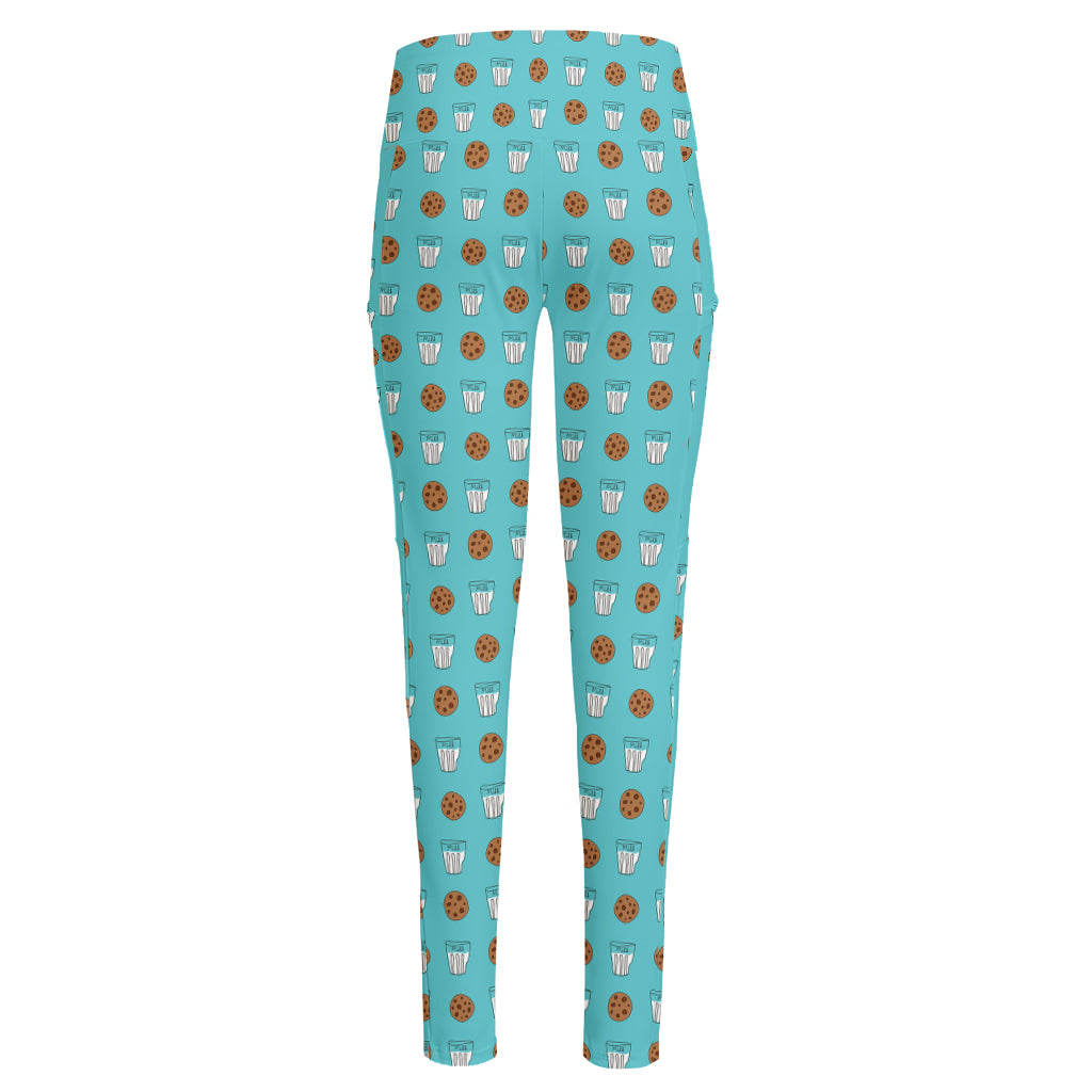 Milk And Cookies Pattern Print High-Waisted Pocket Leggings