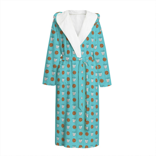 Milk And Cookies Pattern Print Hooded Bathrobe