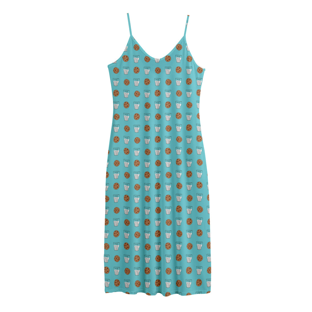 Milk And Cookies Pattern Print Jersey Midi Cami Dress