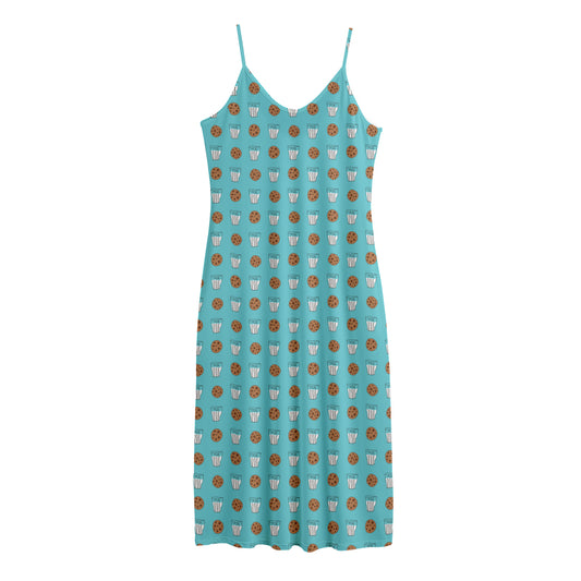 Milk And Cookies Pattern Print Jersey Midi Cami Dress