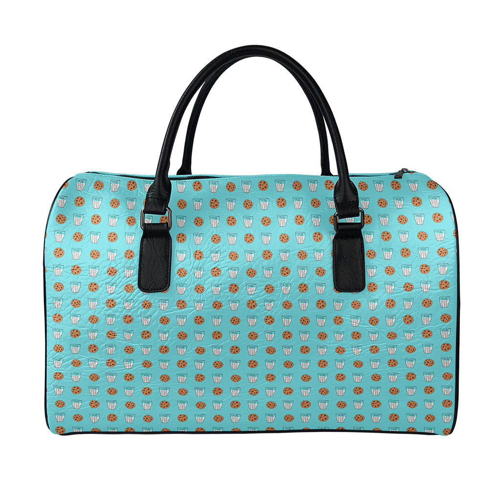 Milk And Cookies Pattern Print Leather Duffle Bag