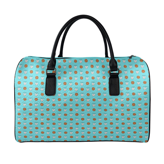 Milk And Cookies Pattern Print Leather Duffle Bag