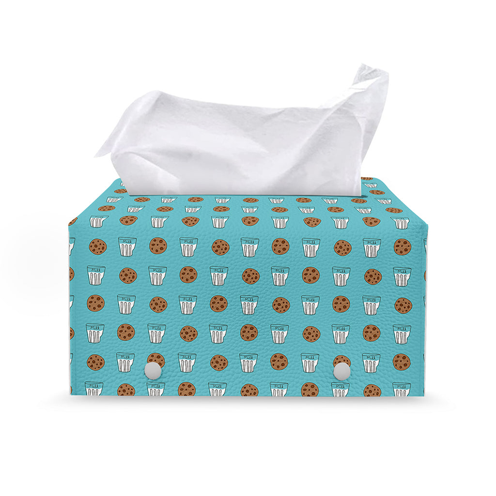 Milk And Cookies Pattern Print Leather Tissue Box Cover