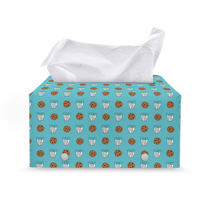 Milk And Cookies Pattern Print Leather Tissue Box Cover