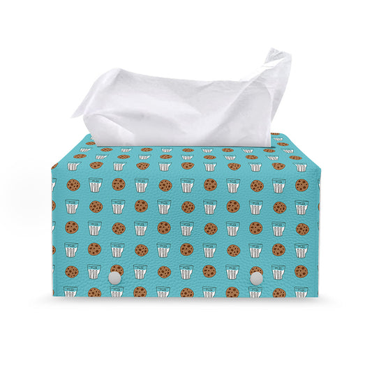 Milk And Cookies Pattern Print Leather Tissue Box Cover